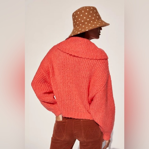 Anthropology Pilcro Vibrant Coral Cowl Neck Sweater - Picture 2 of 11